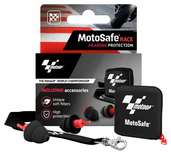 Dopuri de urechi pentru motocicliști Alpine MotoSafe Race Official MotoGP™ Edition pentru protecție auditivă și reducerea zgomotului de vânt în cască moto.