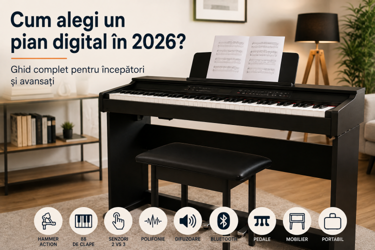 Pian digital cu 88 de clape și hammer action – ghid de alegere în 2026