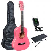 MARISOL 44PK - Chitara clasica 4/4, intreaga (culoare roz), husa, tuner, scaunel de picior