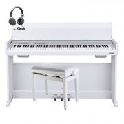 NUX NCK-330 WH - Set pian digital cu bancheta, stativ lemn, casti, 3 pedale