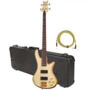 Schecter Stiletto Custom-4 NAT - Set bass electric, case Fender Deluxe si cablu Fender Deluxe (5.5 metri)
