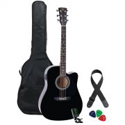 Soundsation AC-GP-44CEBK - Set chitara electro-acustica (husa, curea, tuner electronic, pene de chitara)