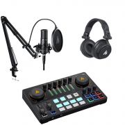 MAONO Maonocaster AME2 Bundle - Set de echipamente pentru podcast (consola/mixer, microfon, casti audio, stativ de masa)