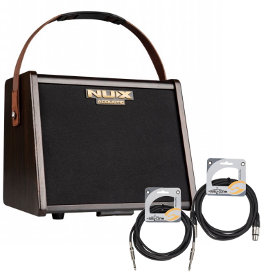 NUX AC-25 - Amplificator portabil pentru chitara, cablu instrument, cablu microfon