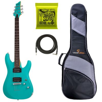Schecter C-6 Deluxe Satin Aqua - Chitara electrica, husa de transport, cablu, corzi