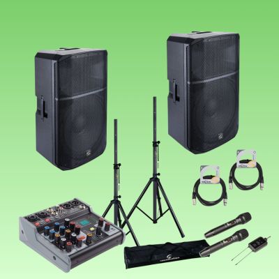 Soundsation PROVIBE 15A - Set boxe active (mixer, microfoane wireless si stative), 2 x 880W (putere muzicala)