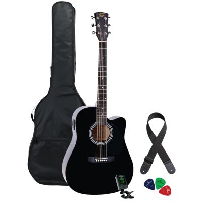 Soundsation AC-GP-44CEBK - Set chitara electro-acustica (husa, curea, tuner electronic, pene de chitara)