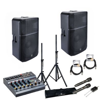 Soundsation HYPER Top 15A - Set boxe active (Mixer, Microfoane Wireless, Stative, Cabluri), 2 x 1000W (putere muzicala)