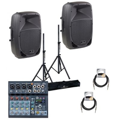 Soundsation GO-Sound 15A - Set boxe active (mixer, stative, cabluri), 2 x 880W (putere muzicala)