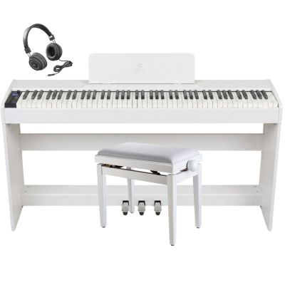 Soundsation ICHOS WH - Set pian digital cu bancheta, stativ lemn, casti, 3 pedale