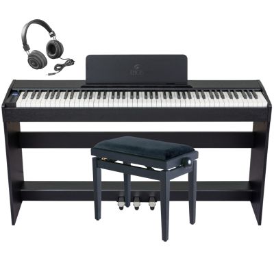 Soundsation ICHOS BK - Set pian digital cu bancheta, stativ lemn, casti, 3 pedale