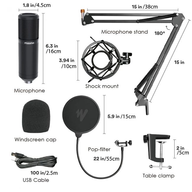 MAONO AU-PM420 - Microfon condensator USB Podcast, Gaming, Streaming, YouTube, Voice Over, Studio, Home Recording
