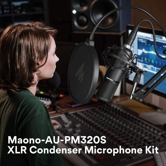 MAONO AU-PM320S - Set microfon condenser profesional studio (cablu XLR, windscreen, clemă, pop filter, shock mount)