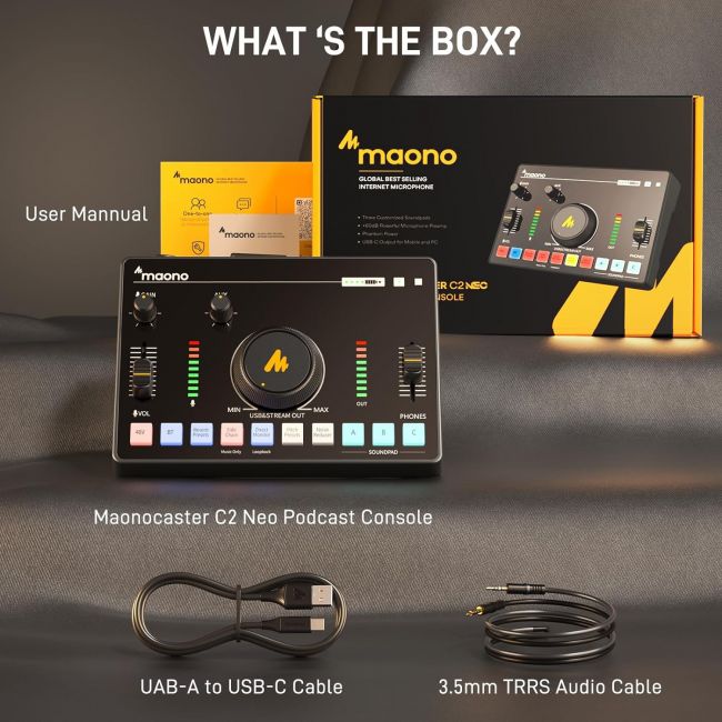 MAONO AMC2 NEO - Consola podcast, mixer și interfață audio, Bluetooth 4.2