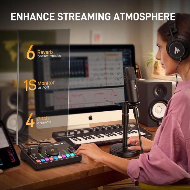 MAONO AMC2 NEO - Consola podcast, mixer și interfață audio, Bluetooth 4.2
