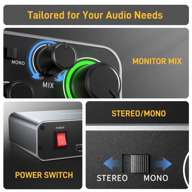 MAONO PS22 - Interfață audio pentru înregistrare, producție muzicală, chitară