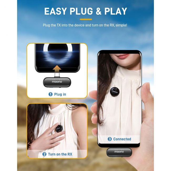 MAONO WM620 Lavalier Wireless - Microfoane lavaliera wireless pentru productie video mobila, vlogging, jurnalism