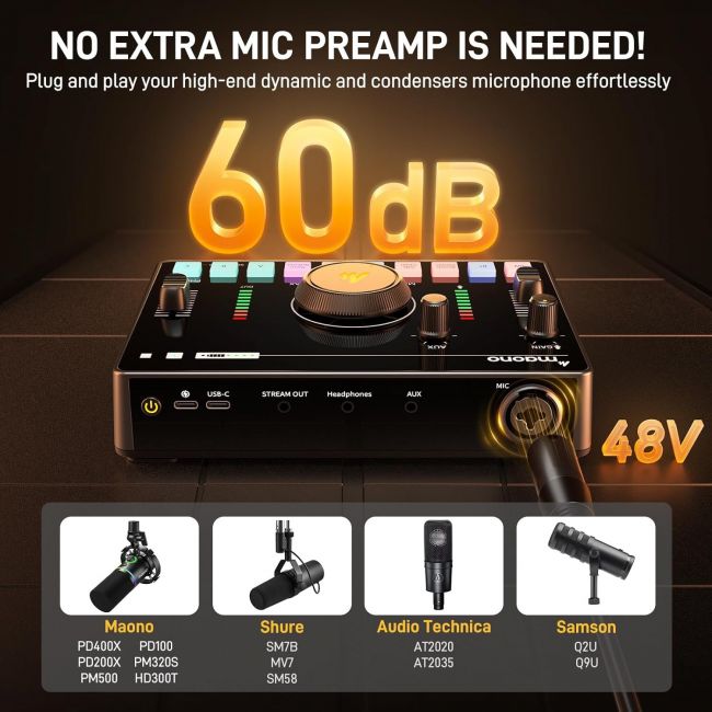 MAONO AMC2 NEO si PD 100 - Consola podcast, casti si microfon
