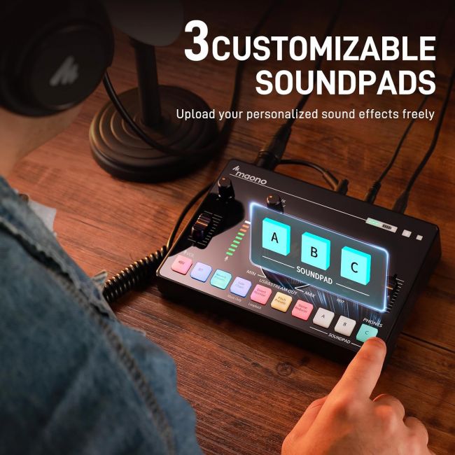 MAONO AMC2 NEO si PD 100 - Consola podcast, casti si microfon