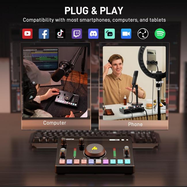 MAONO AMC2 NEO si PD 100 - Consola podcast, casti si microfon