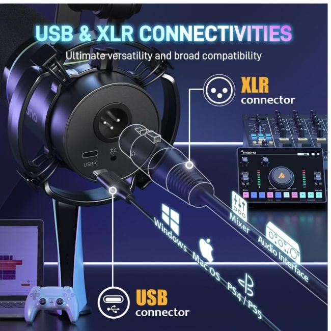 MAONO PD200X - Microfon Podcast, Gaming, Streaming, Stativ de masa