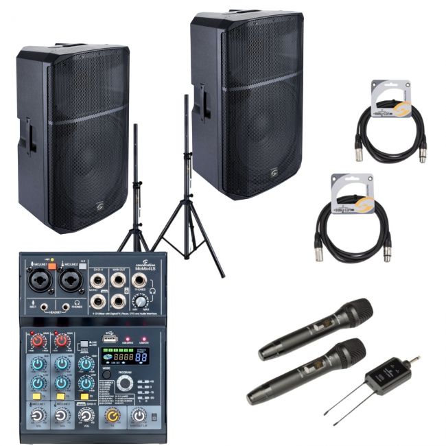 Soundsation PROVIBE 10A - Set boxe active (mixer, microfoane wireless, stative, cabluri)