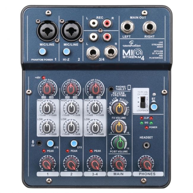 MIOSTREAM4 - Mixer audio producție audio live, streaming, podcasting YouTube, TikTok sau Twitch