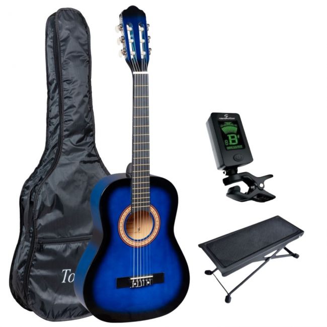 MARISOL 44BLS - Chitara clasica 4/4, intreaga (culoare albastra), husa, tuner, scaunel de picior