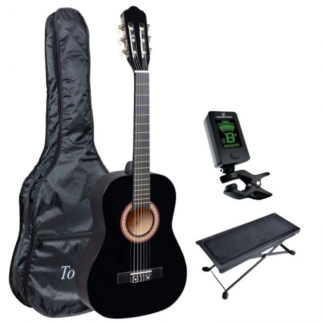 MARISOL 34BK - Chitara clasica 3/4, trei sferturi (culoare neagra), husa, tuner, scaunel de picior