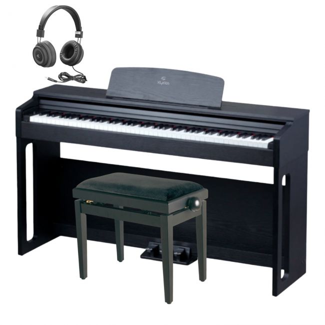 KYRIOS BK - Set pian digital cu bancheta, stativ lemn, casti, 3 pedale