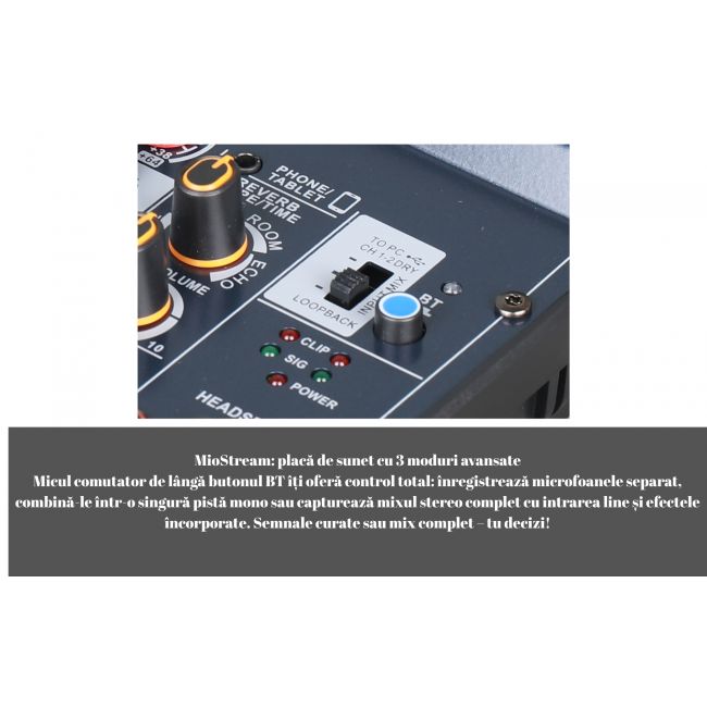 MIOSTREAM6 - Mixer audio producție audio live, streaming, podcasting YouTube, TikTok sau Twitch
