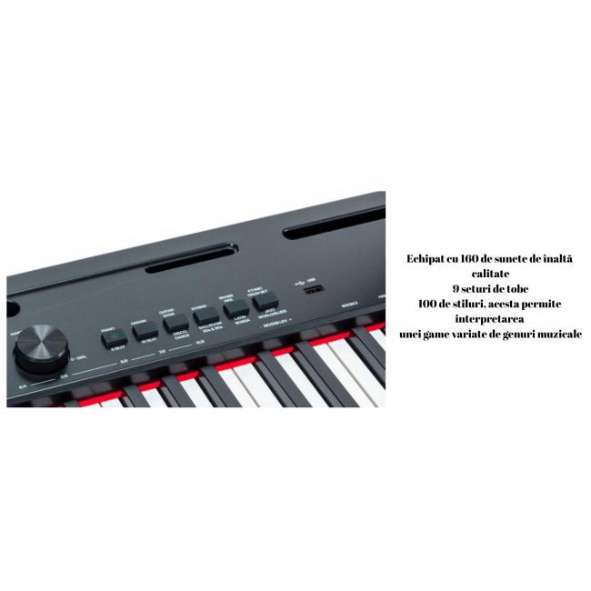 Soundsation AUDES - Set pian digital cu bancheta, stativ lemn, casti, 3 pedale