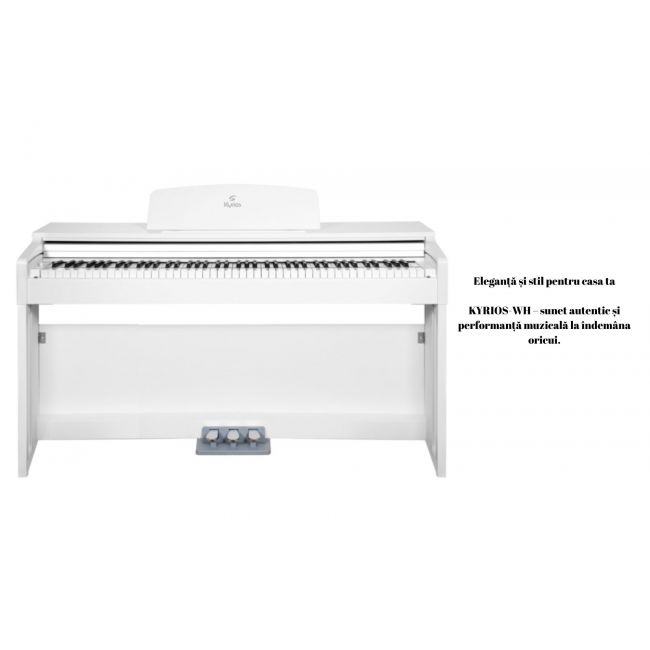KYRIOS WH - Pian digital, 88 de clape, claviatura Hammer Action, port USB, 3 pedale, 4 tipuri de Reverb