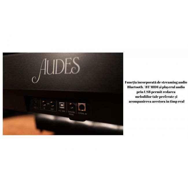 Soundsation AUDES - Pian digital cu stativ, 3 pedale, Bluetooth, claviatura hammer action, 2 iesiri de casti, port USB