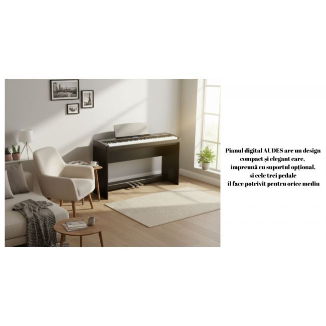 Soundsation AUDES - Pian digital cu stativ, 3 pedale, Bluetooth, claviatura hammer action, 2 iesiri de casti, port USB
