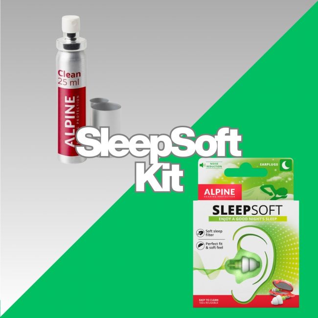 Kit Alpine SleepSoft Mini Grip - Dopuri antifonice pentru somn si solutie de curatare