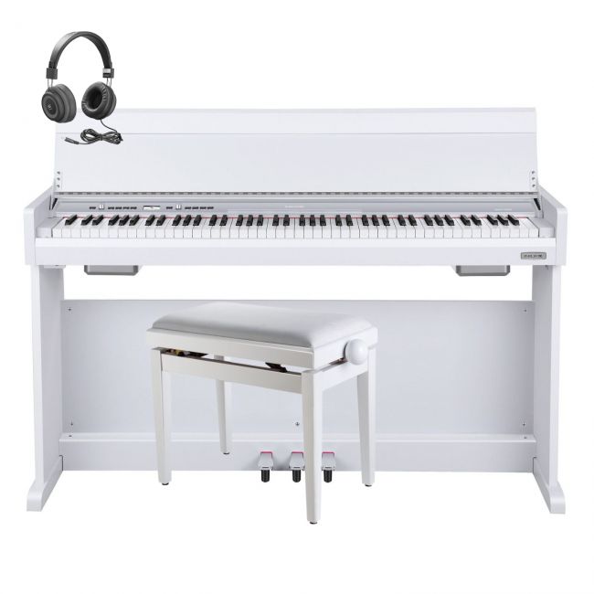 NUX NCK-330 WH - Set pian digital cu bancheta, stativ lemn, casti, 3 pedale