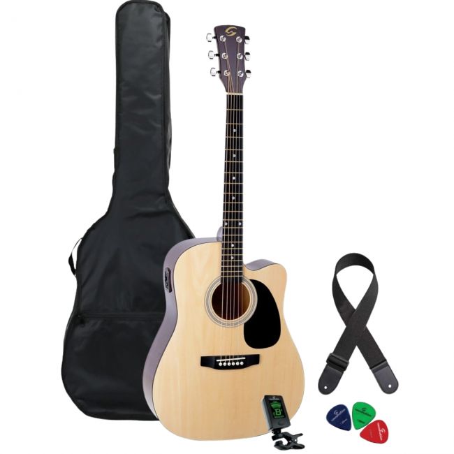 Soundsation AC-GP-44CE - Set chitara electro-acustica (husa, curea, tuner electronic, pene de chitara)