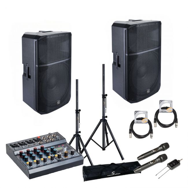 Soundsation HYPER Top 12A - Set boxe active (Mixer, Microfoane Wireless, Stative, Cabluri)