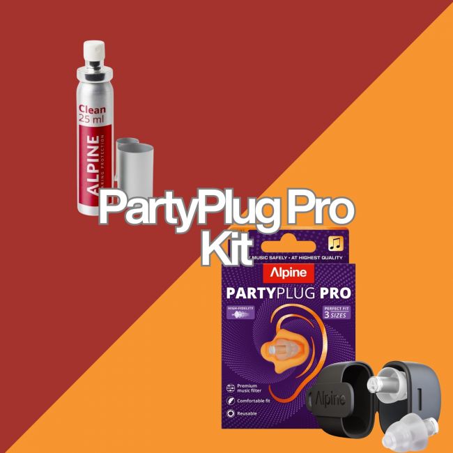 Alpine MusicSafe PartyPlug Pro Transparent 2025 - Dopuri antifonice pentru concert si solutie de curatare