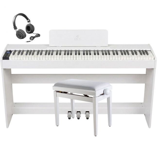 Soundsation ICHOS WH - Set pian digital cu bancheta, stativ lemn, casti, 3 pedale