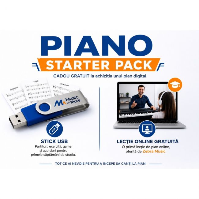Piano Starter Pack, Stick USB – Metodă de pian și partituri, Lecție ONLINE GRATUITĂ – Zebra Music