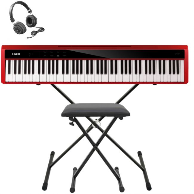 NUX NPK-200 RED - Set pian digital portabil, stativ, bancheta si casti audio