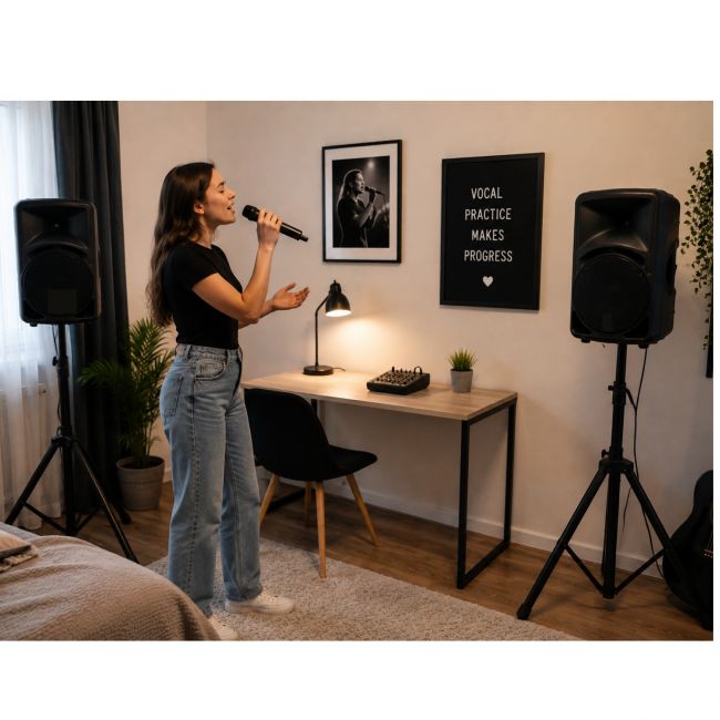 Soundsation PROVIBE 8A - Sistem de sonorizare pentru studiu vocal (2 boxe active, mixer, microfon wireless, stative, cabluri)
