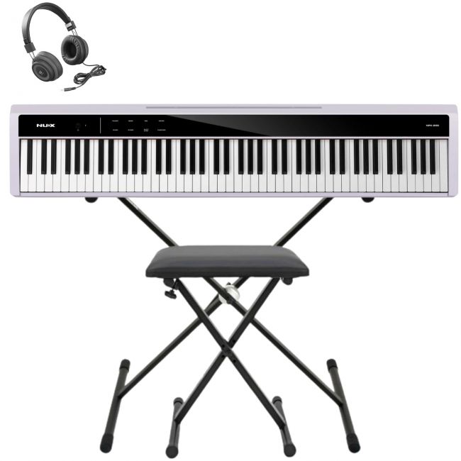 NUX NPK-200 WH - Set pian digital portabil, stativ, bancheta si casti audio
